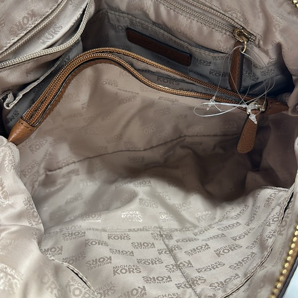 Michael Kors Naomi Bowling Purse Bag Leather Braided Handle Satchel Cognac Brown - Picture 8 of 10